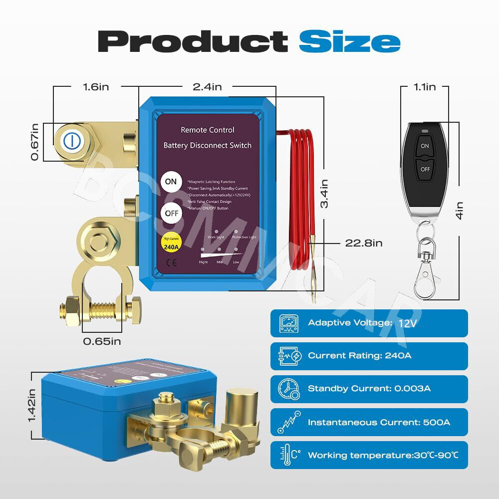 12V 240A Battery Kill Switch Automatic Kill Switch Wireless Remote Control Parts Q
