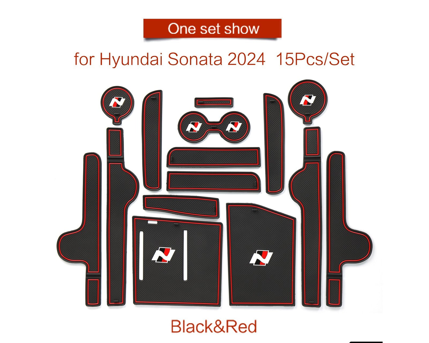 for Hyundai Sonata 2024 N-line Anti-Slip Gate Slot Mat Door Cup Holder 15PCS Red