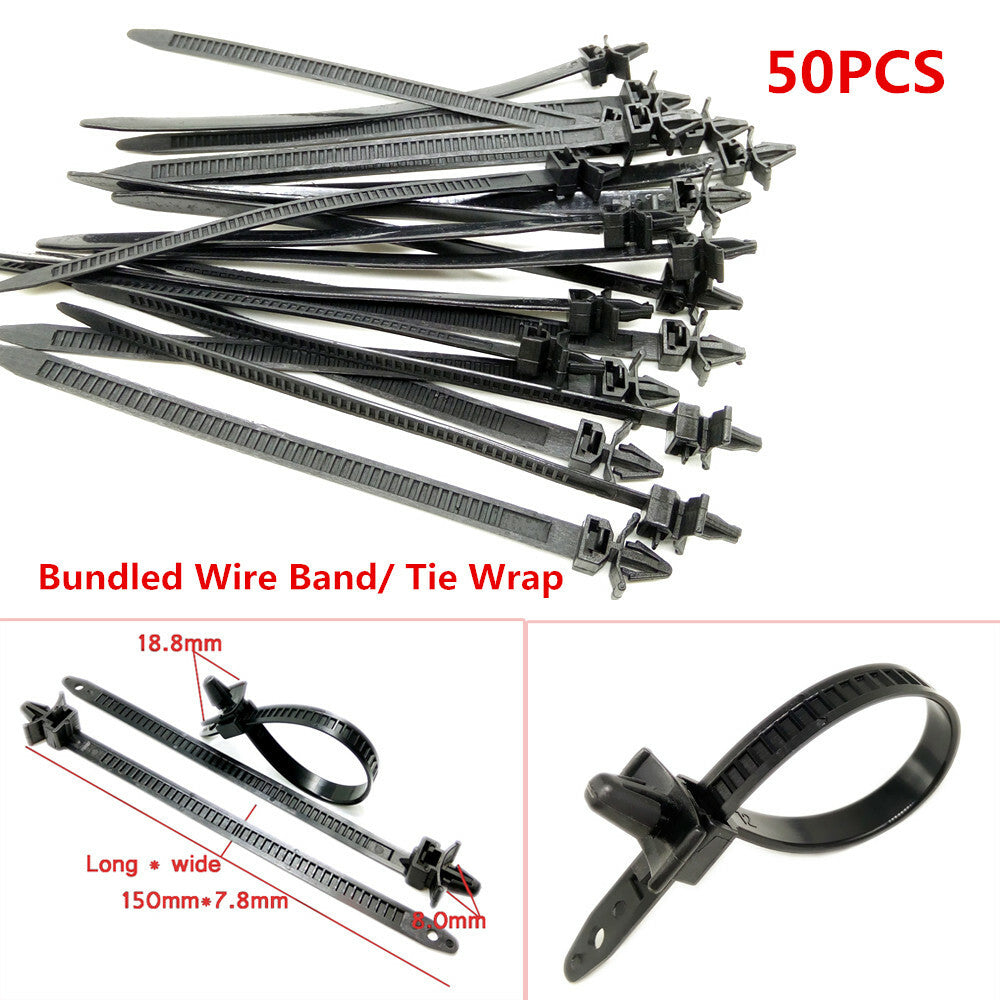 50-piece pack of car fasteners, push-lock ties, wrap-up release zipper straps, nylon ribbons - n