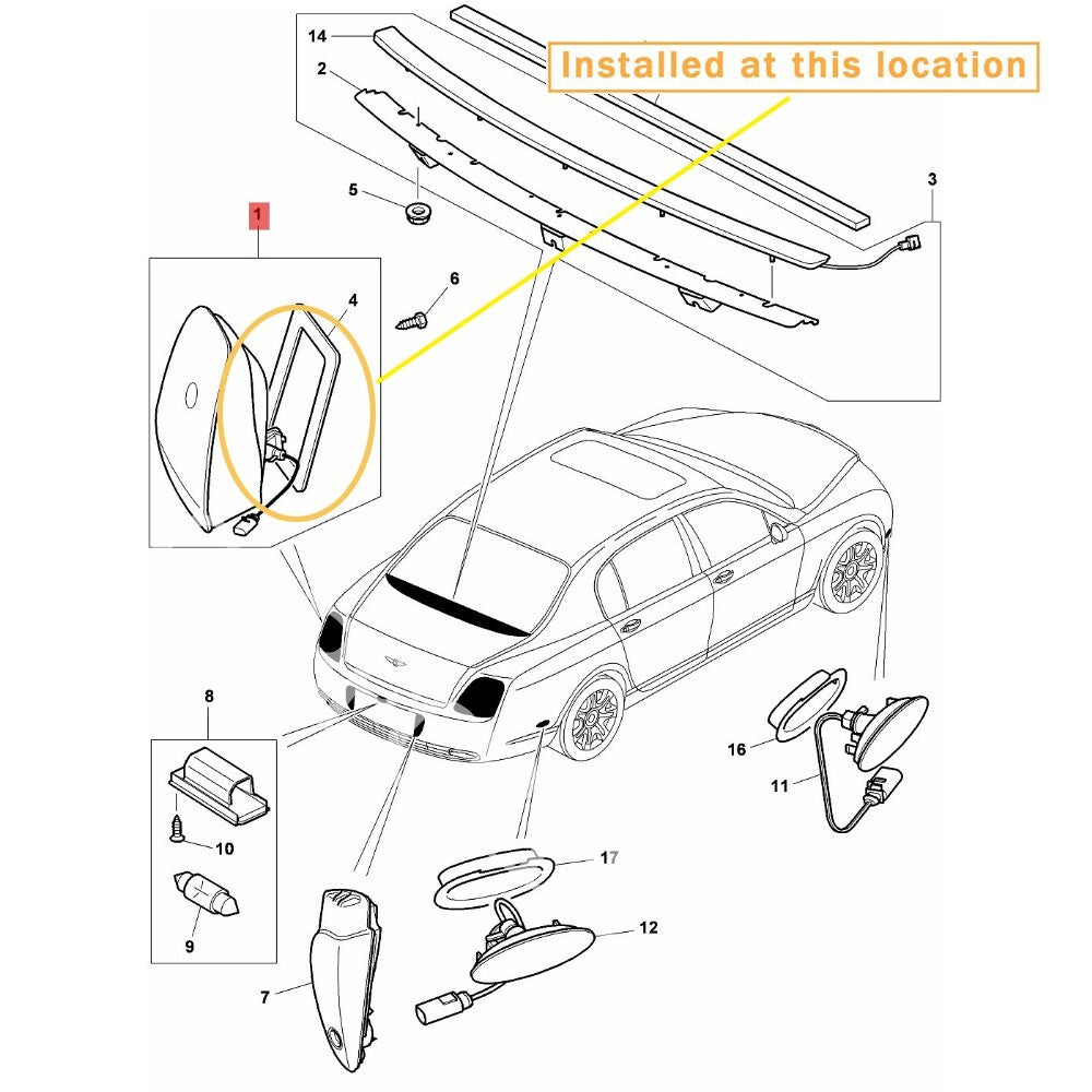 Suitable for Bentley Flying Spur taillight frame strip left. Equipment Manufacturer: 3W5945095