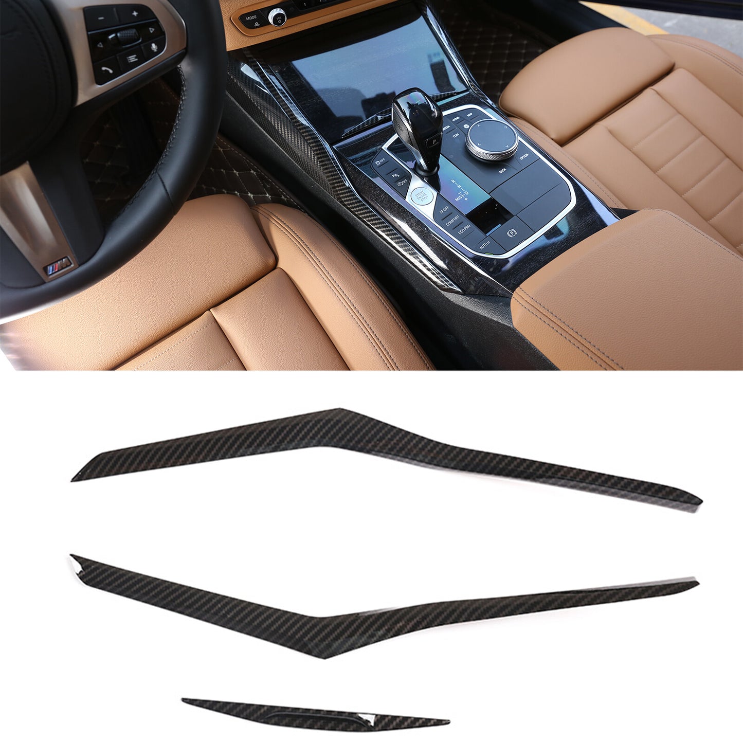 3-Piece Carbon Fiber ABS Shift Gearbox Frame Trim Side Cover for 3 G20 n