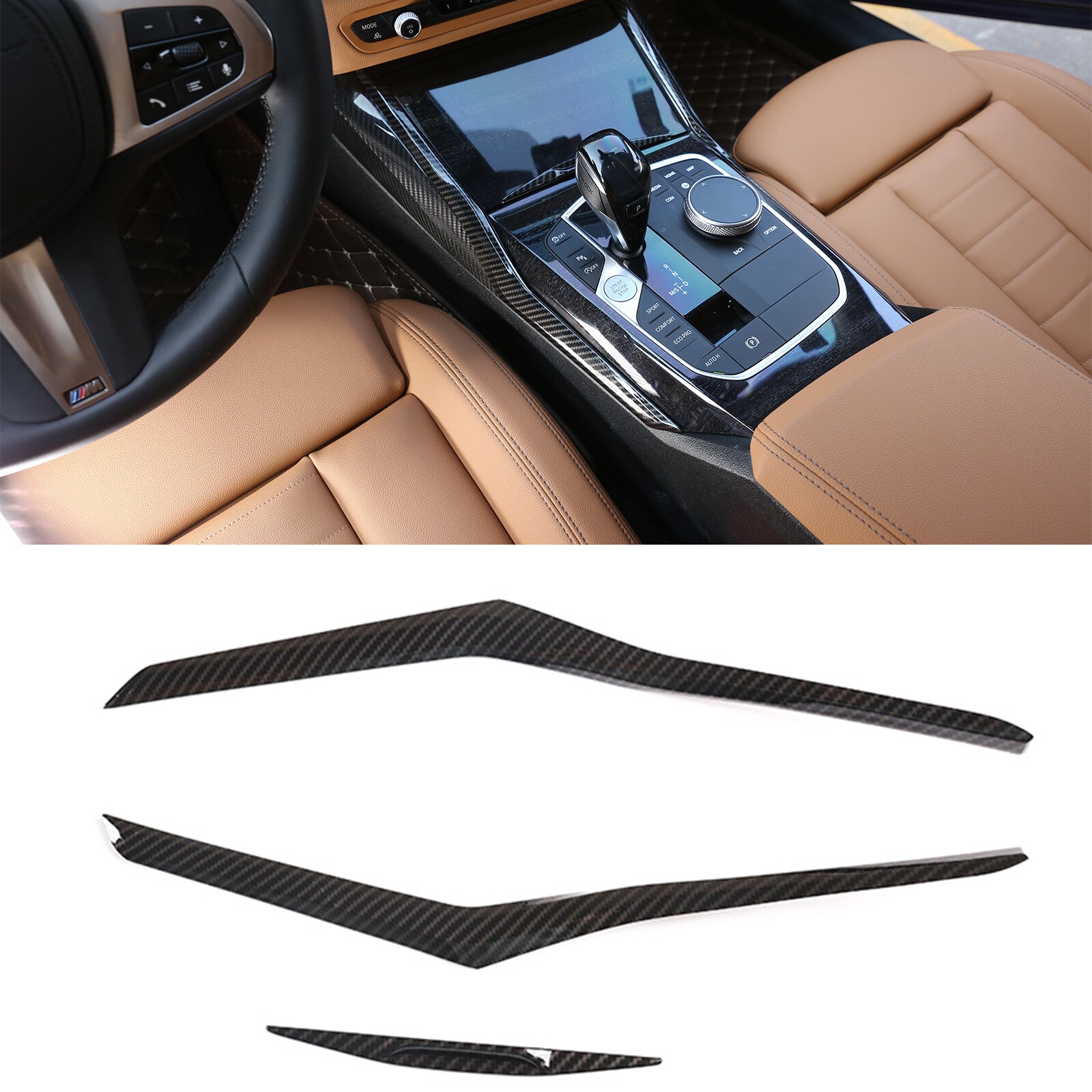 3-Piece Carbon Fiber ABS Shift Gearbox Frame Trim Side Cover for 3 G20 n