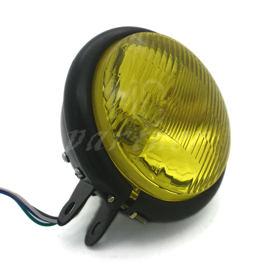 Black Metal Bullet Retro Headlight Amber Len for Harley Cafe Racer Bobber Custom Q