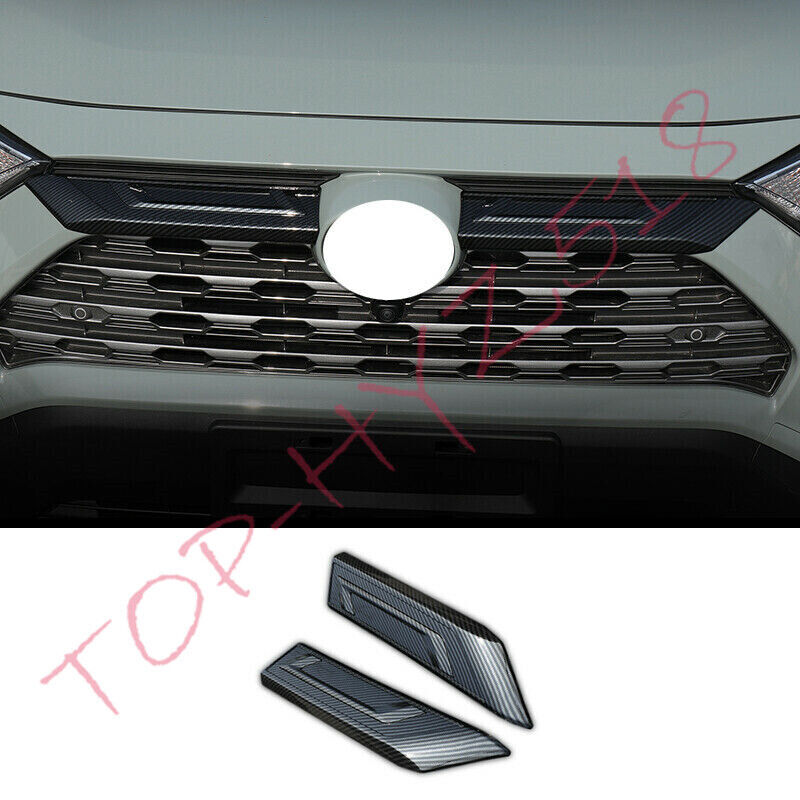 2*Carbon Fiber Front Grille Grill Panel Cover Trim ABS For 2019-2024 for Toyota RAV4
