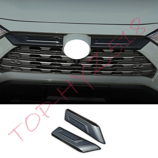 2*Carbon Fiber Front Grille Grill Panel Cover Trim ABS For 2019-2024 for Toyota RAV4