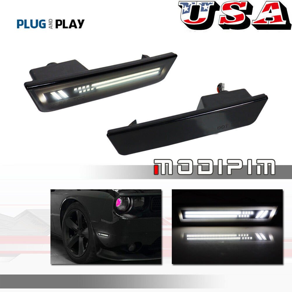 Smoked lens front marker [white racing] light suitable for 2008-2014 for Dodge for Challenger - v