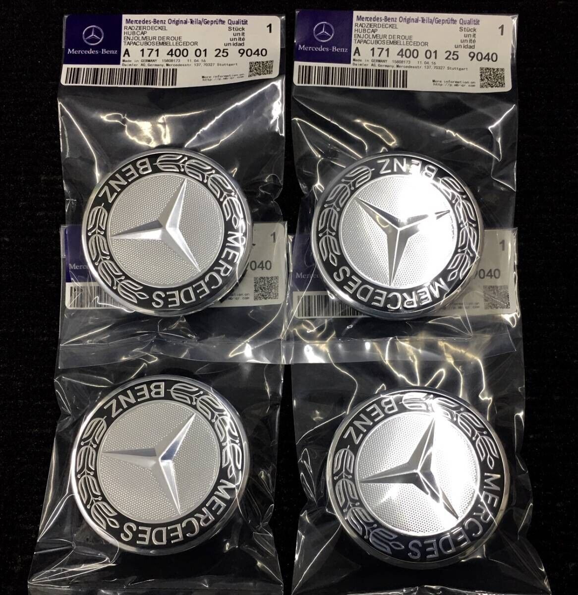 for Mercedes-Benz wheel center cap, black laurel wreath 4X 17140001259040