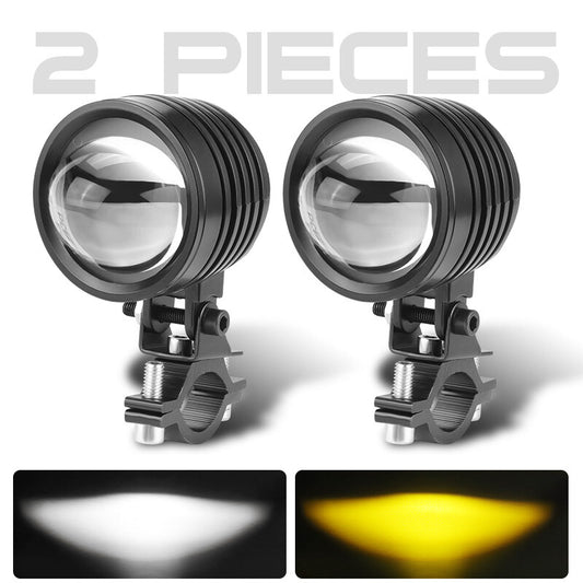 2X Motorcycle LED Headlight White Yellow Driving Fog Spot Light Lamp Car SUV ATV