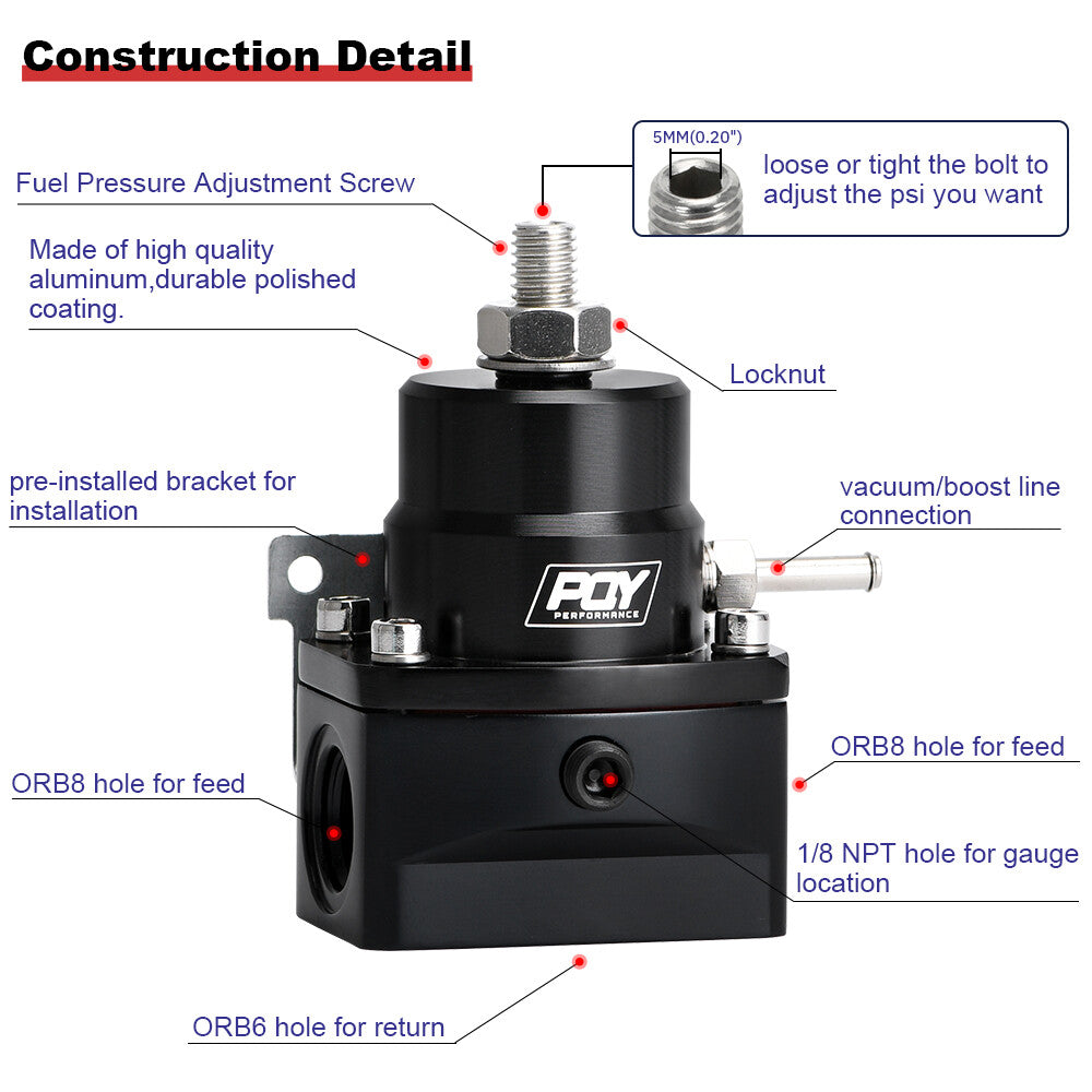 Adjustable Fuel Inject Pressure Regulator FPR W/ Gauge AN6 AN8 1/8''NPT EFI Kit
