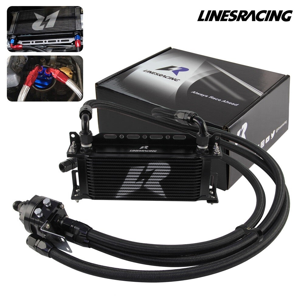 LR 15 Row AN10 Oil cooler w/Bracket + Filter Relocation Adapter Hose Kit Black