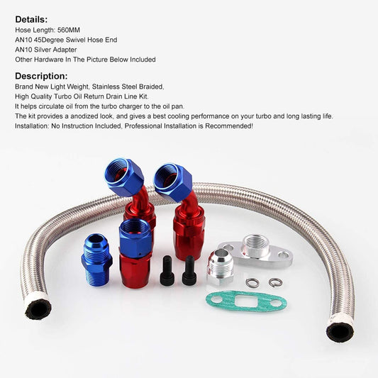 10A Turbo Recirculation Drain Kit Charger Stainless Steel 40-inch 1/8 Inlet Oil +21