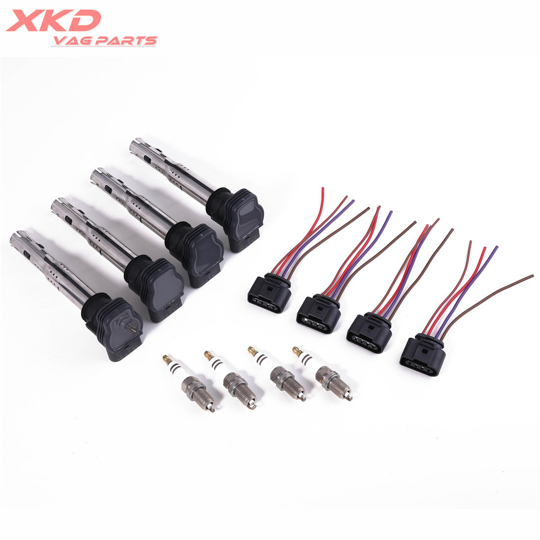 4-piece 1.8T/2.0T ignition coil and spark plug kit suitable for Volkswagen CC, for Golf , for Passat , for Audi A4, A6, etc.