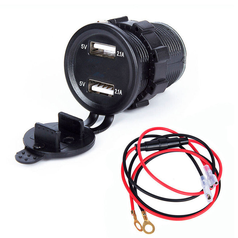 12V 2.1A Dual USB Ports Red Voltage LED Display Car Phone Charger Socket Adapter