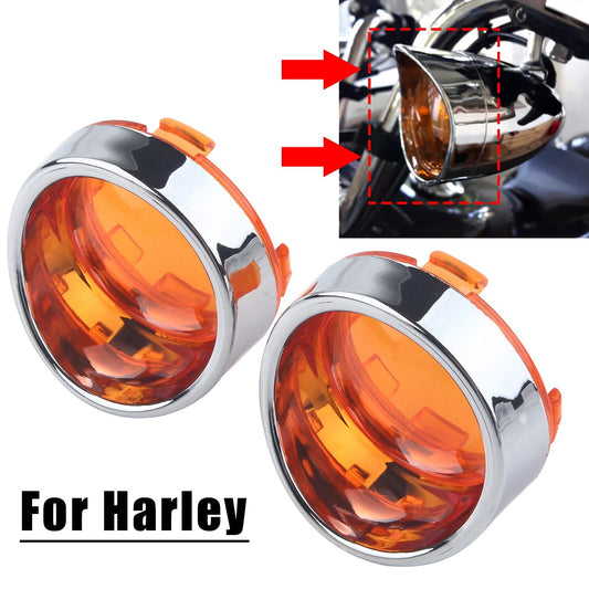 2X Chrome Turn Signal Light Amber Lens Cover Bezels Visor for Harley Davidson Q