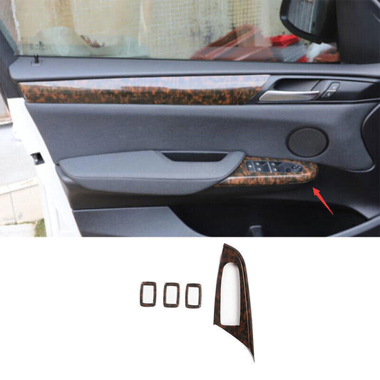 Fit for BMW X3 F25 2011-2017 Wood Grain Window Lock Lift Switch Panel Trim Frame
