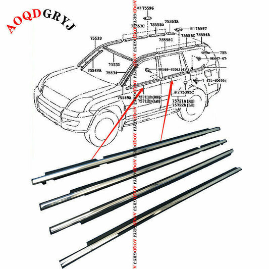 For Prado FJ/LC120 GX470 2003-2009 Quarter  Door Belt Moulding W/Chrome Strips