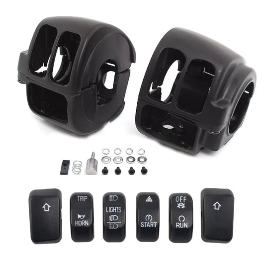 Black handheld control switch housing cover and 6X button cover for Harley Dyna Softail- n