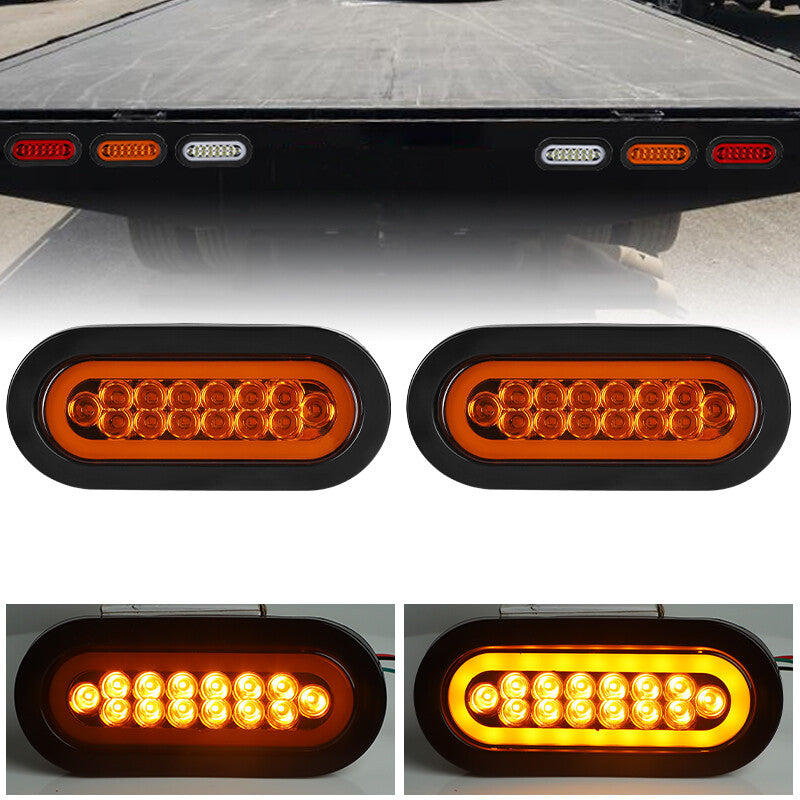 2X Yellow 6 Oval LED Trailer Truck Sealed Brake Stop Turn Tail Lights w/Grommet