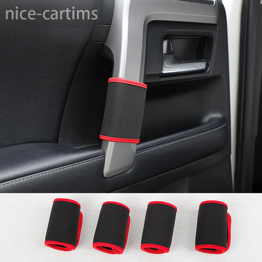 Black/Red Interior Door Handle Protective Cloth Cover For Toyot@ 4Runner 2017-23