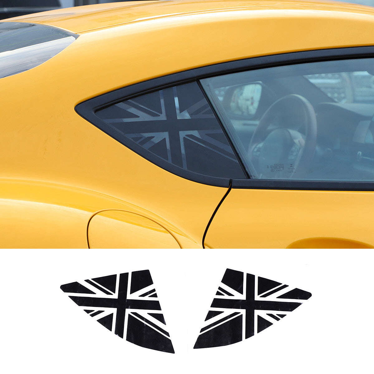 Union Jack decals for the rear quarter window of the GR Supra A90 2019-2022 Black.