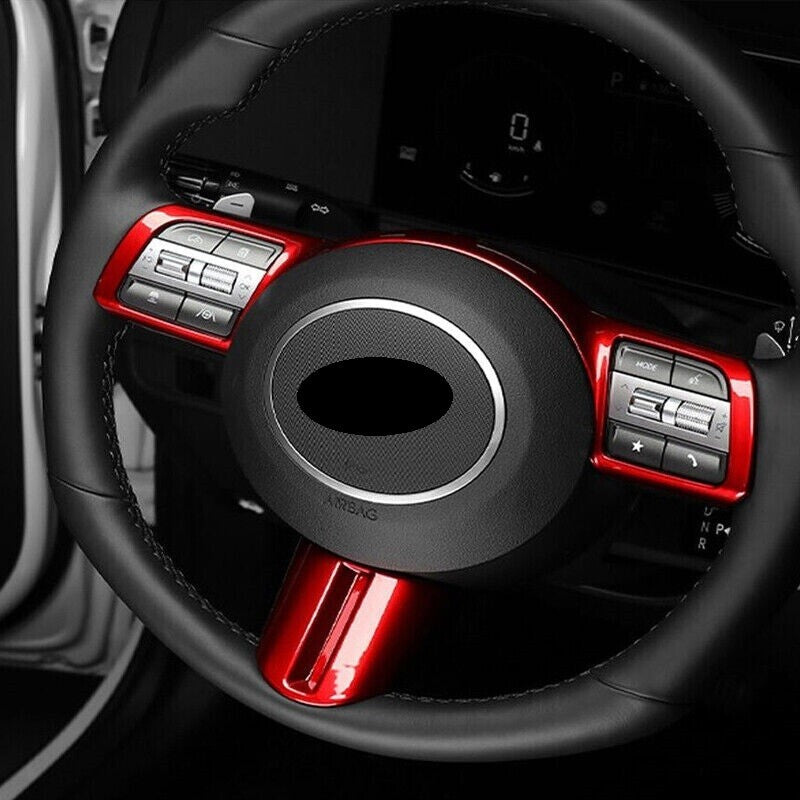2x ABS Shiny Red Steering Wheel Cover Trim for Hyundai Kona 2024