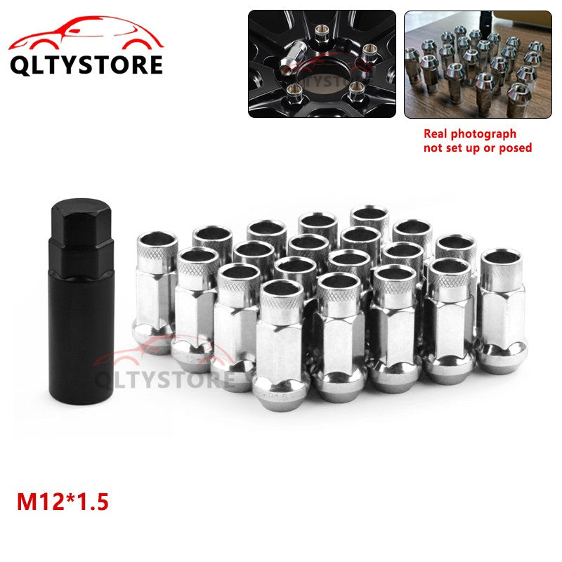 20Pcs M12x1.5 Car 48mm Open End Lug Nut Set Steel Wheel Nut Bolt w/Socket Silver Q