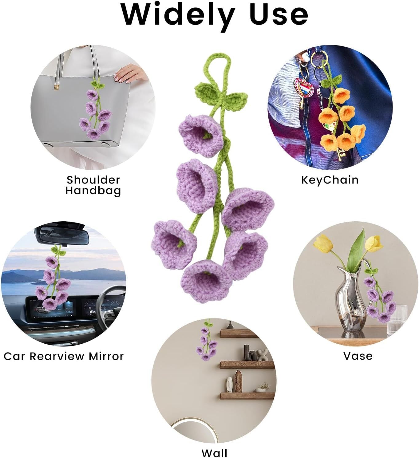 Bell Flower Hand Knitted Cute Car Accessory for Rear View Mirror Hanging Purple