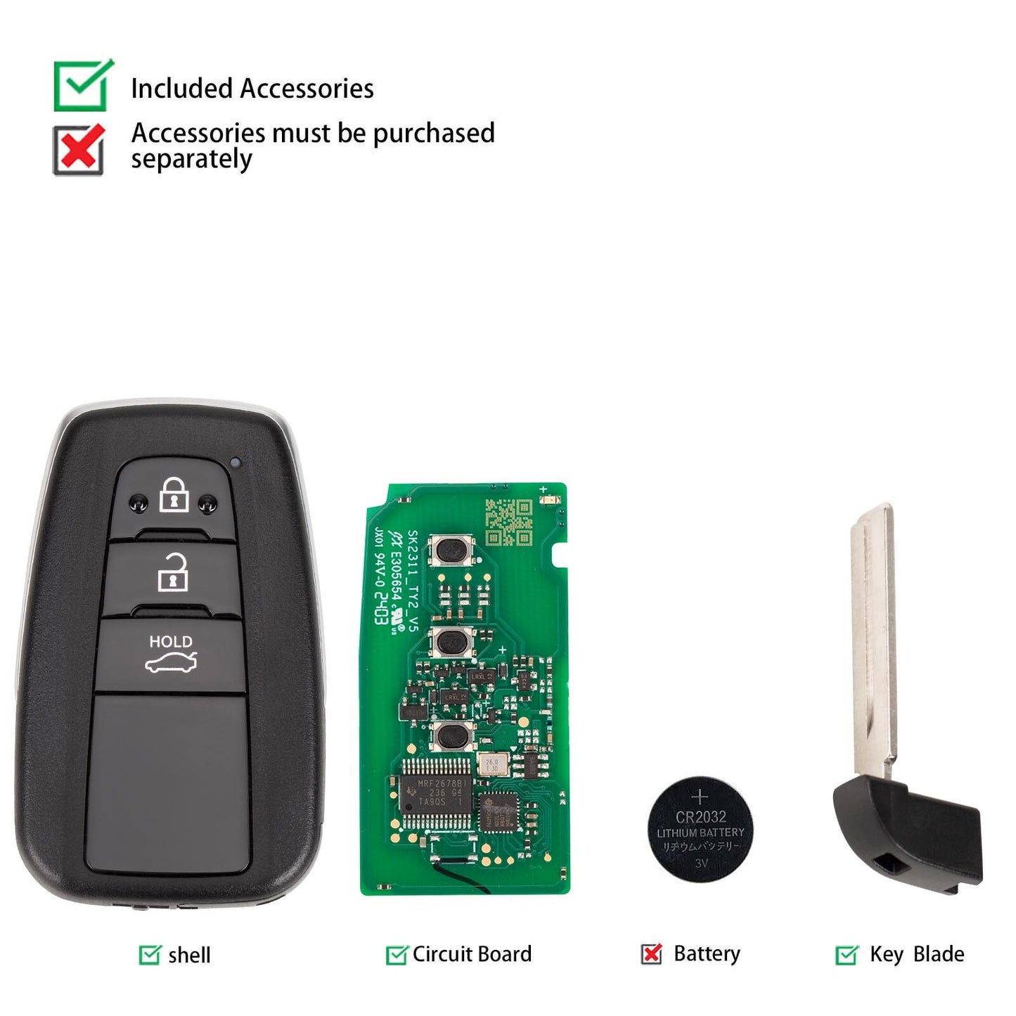 IKEYTY8A3BL for Smart Key for Toyota Style 3 Buttons 315/433 MHz Universal