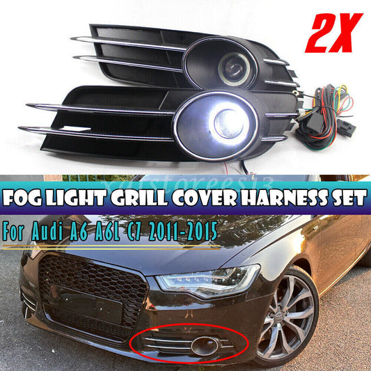 Left&Right Lower Bumper Grille Grill Cover Fog Light Set for Audi for A6 C7 2012-15 Q