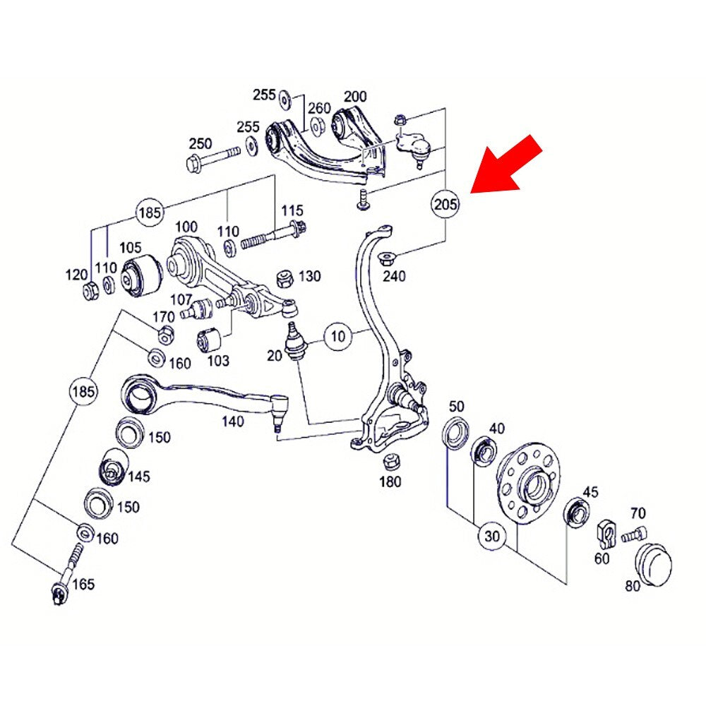 Front upper ball joint, 2-piece set (approx.) suitable for Mercedes W211 0003301007- n