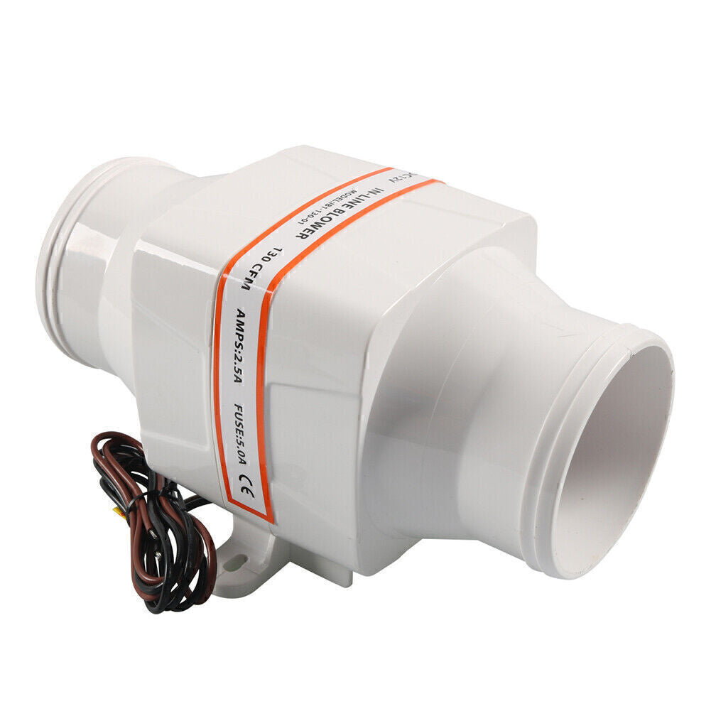 3 Inch 12V 130CFM 4 Blade White Marine Boat Bilge In-Line Air Blower Boat White Q