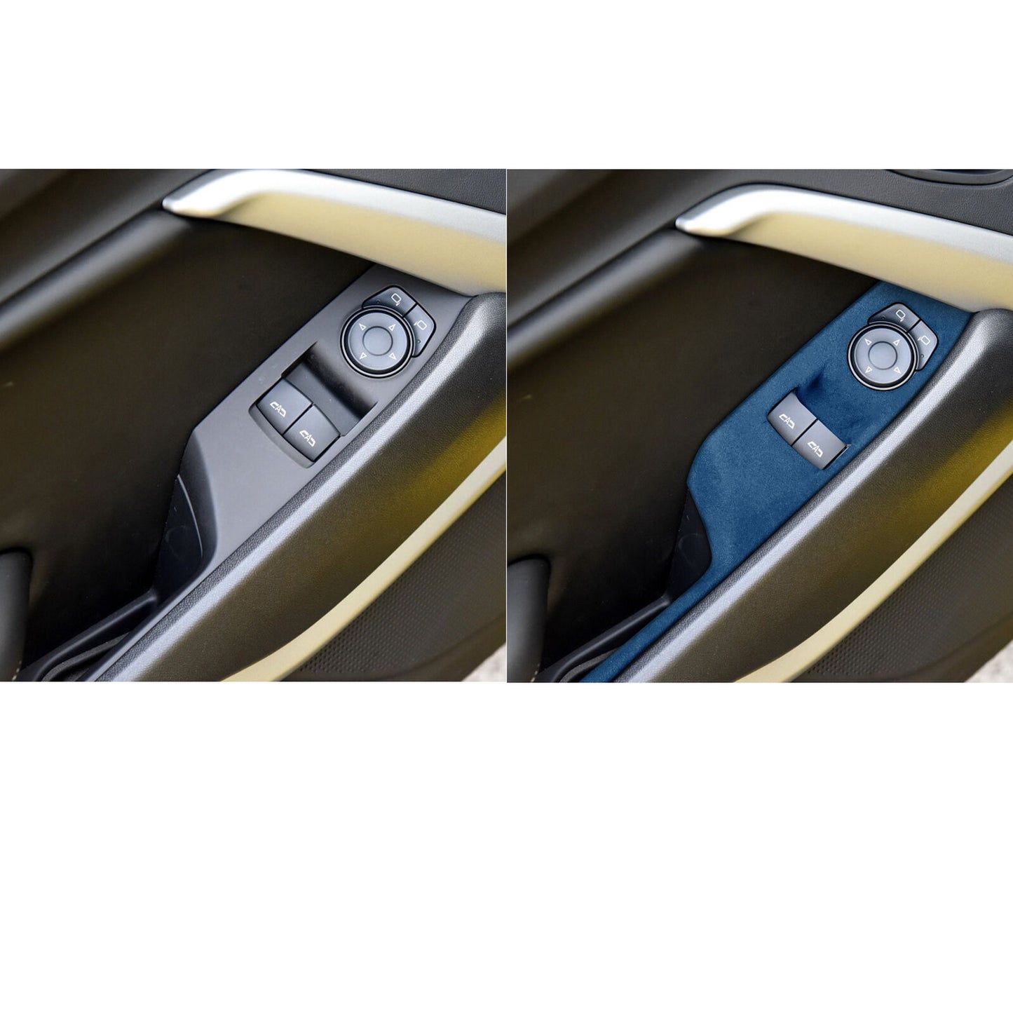 Car Glass Window Lifting Lock Panel Trim for Chevrolet Camaro 2016-20 Blue Suede