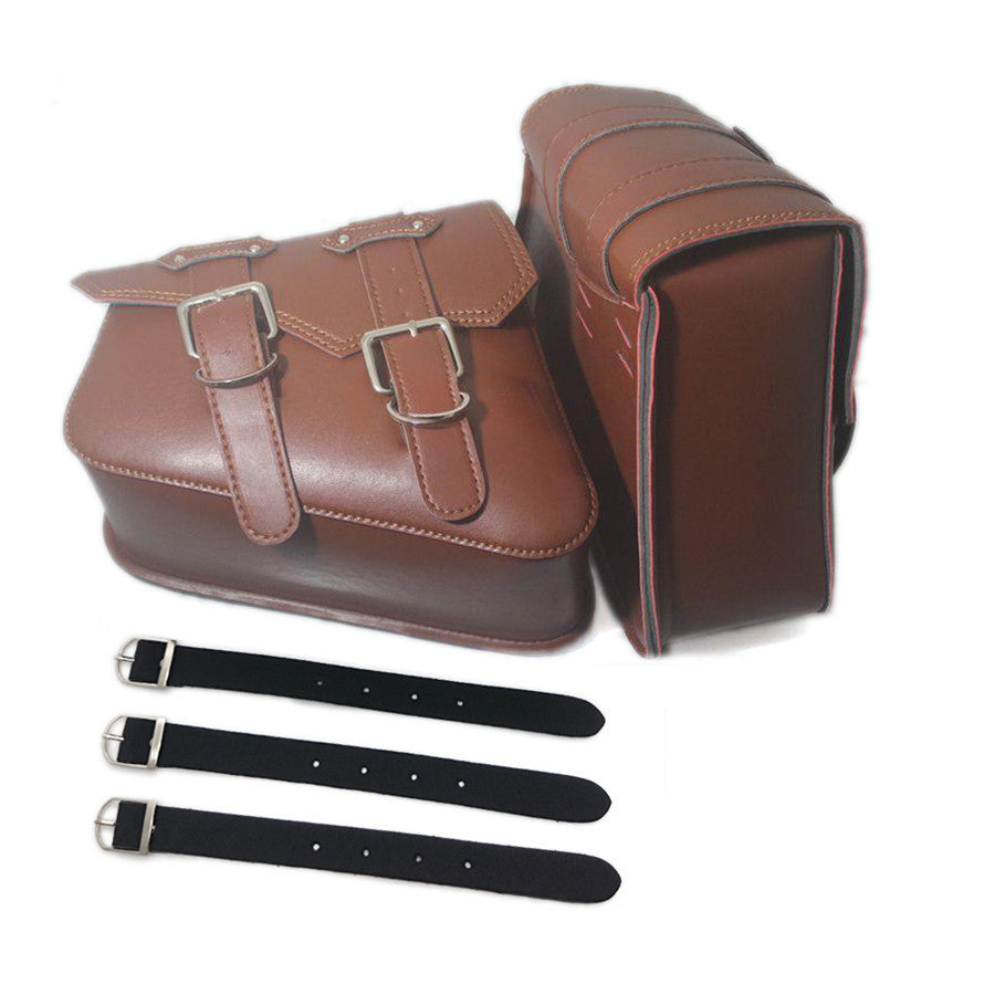 Motobike Brown Saddlebags PU Leather Pouch Bag for Harley Sportster XL 883 1200 Q