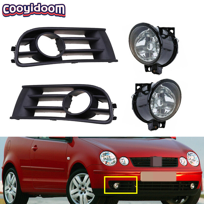 One set of fog lights + fog light grille suitable for Volkswagen Polo 9N 2004-2006