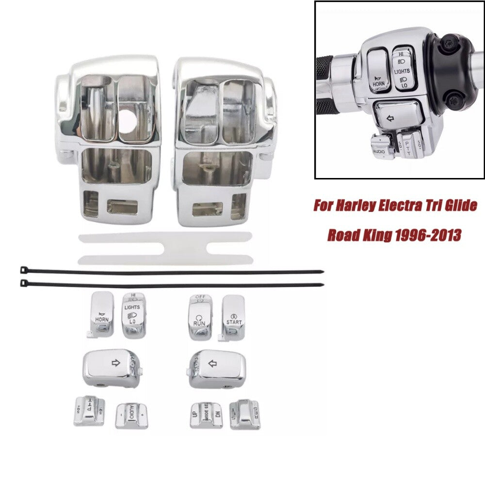 Fit for Harley Road Street Glide 96-13 Chrome Switch Housing Cover + 10Pcs Caps