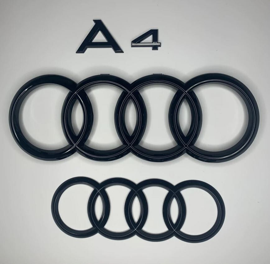 Hooded grille rear ring badge set for Audi for A4,trunk boot sticker, glossy black.