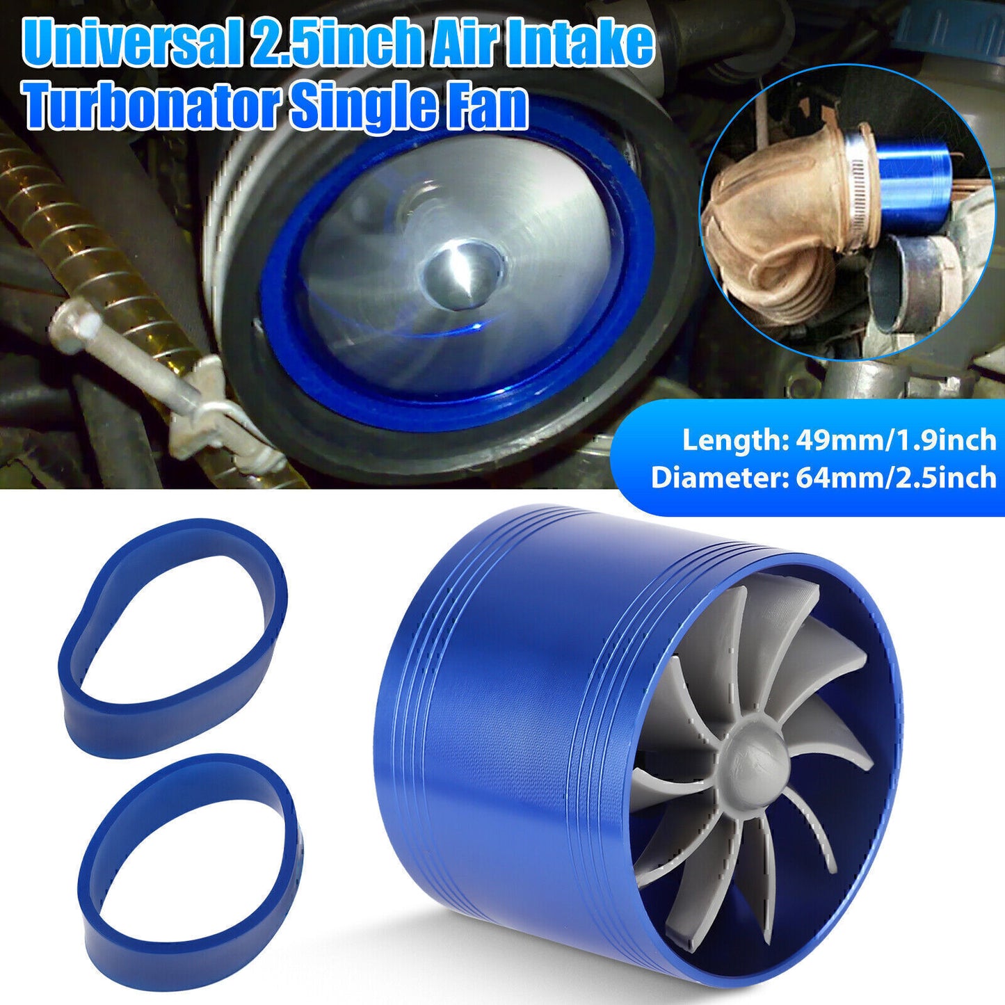 Universal 2.5 Turbo Cold Air Intake Turbonator Hose Single Fan Fuel Gas Saver
