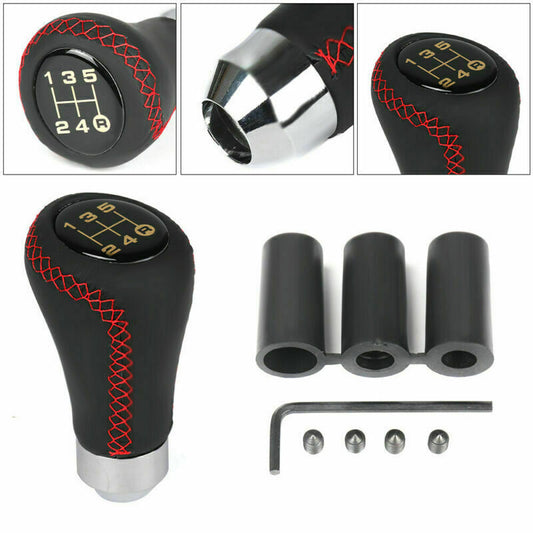 5Speed New Universal Leather Red Stitch Manual Car Gear Stick Shift Knob Shifter