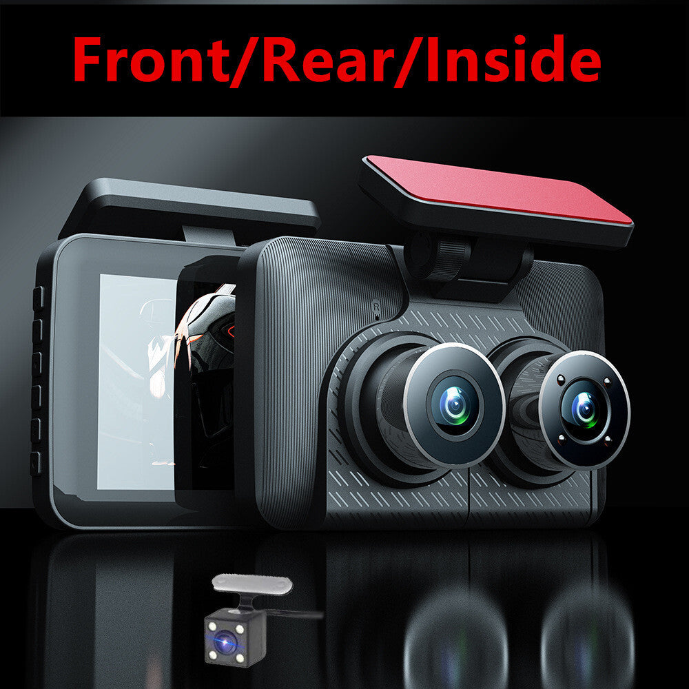 4in 3 Lens Dash Cam Car DVR Video Driving Recorder Front/Rear/Inside Cameras