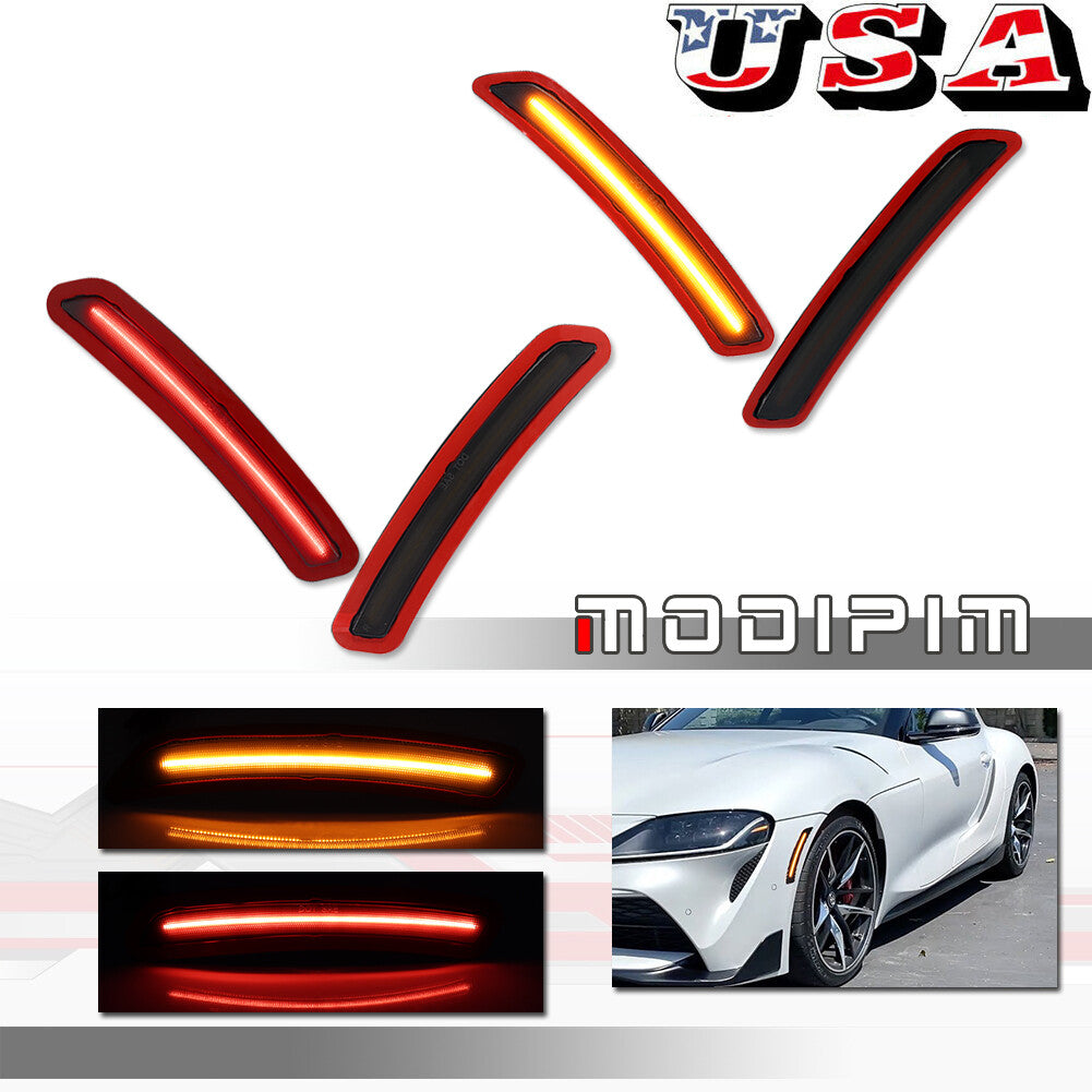 4 Pack Smoke LED Side Marker Lights Front Amber Rear Red For 2020+ for GR Supra - v