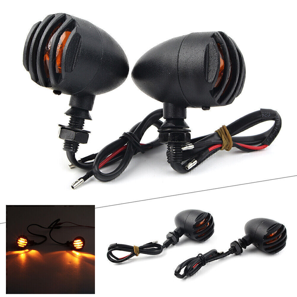 2x Black 12V Motorcycle Turn Signals Indicator Lights Lamp Universal Fit Q