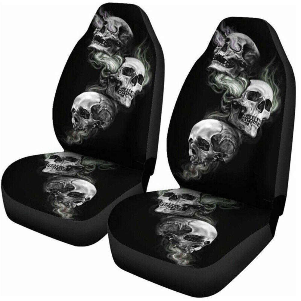 2x Car Front Bucket for Seat Cover 3D Skull Printing for Seat Cushions Polyester Fiber. n