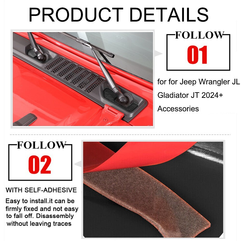 Black Front Windshield Wiper Base Mesh Cover for Jeep for Wrangler JL JT 2024 2025+