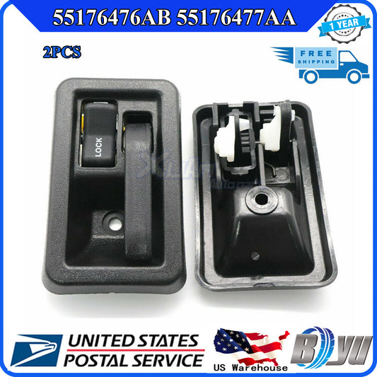A pair of left and right interior door handles for Jeep YJ/TJ models from 1987 to 2004. v