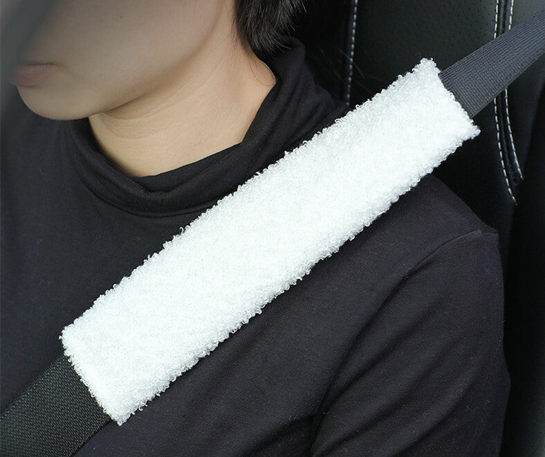 2pcs Universal Car Soft Plush Seatbelt Pad Shoulder Pad Protective Cover White