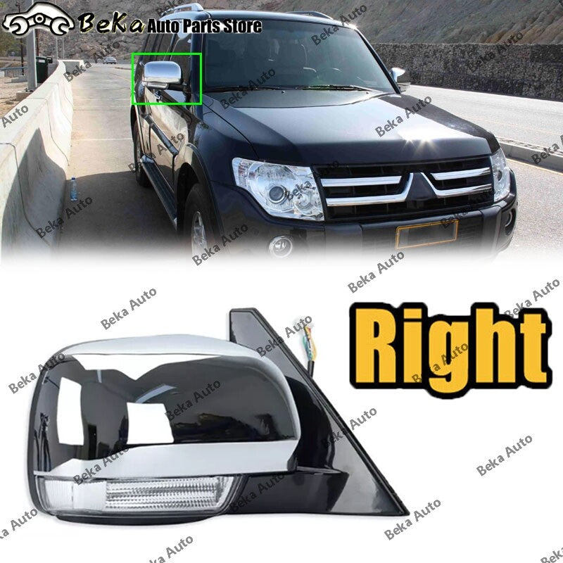 1 piece for Mitsubishi Pajero Montero 2006 - 21 Right-side door mirror with light chrome trim