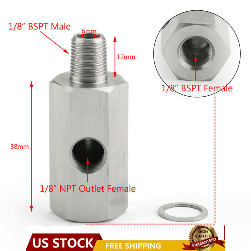 1/8 BSPT Oil Pressure Sensor Tee to NPT Adapter Turbo Supply Feed Line Meter
