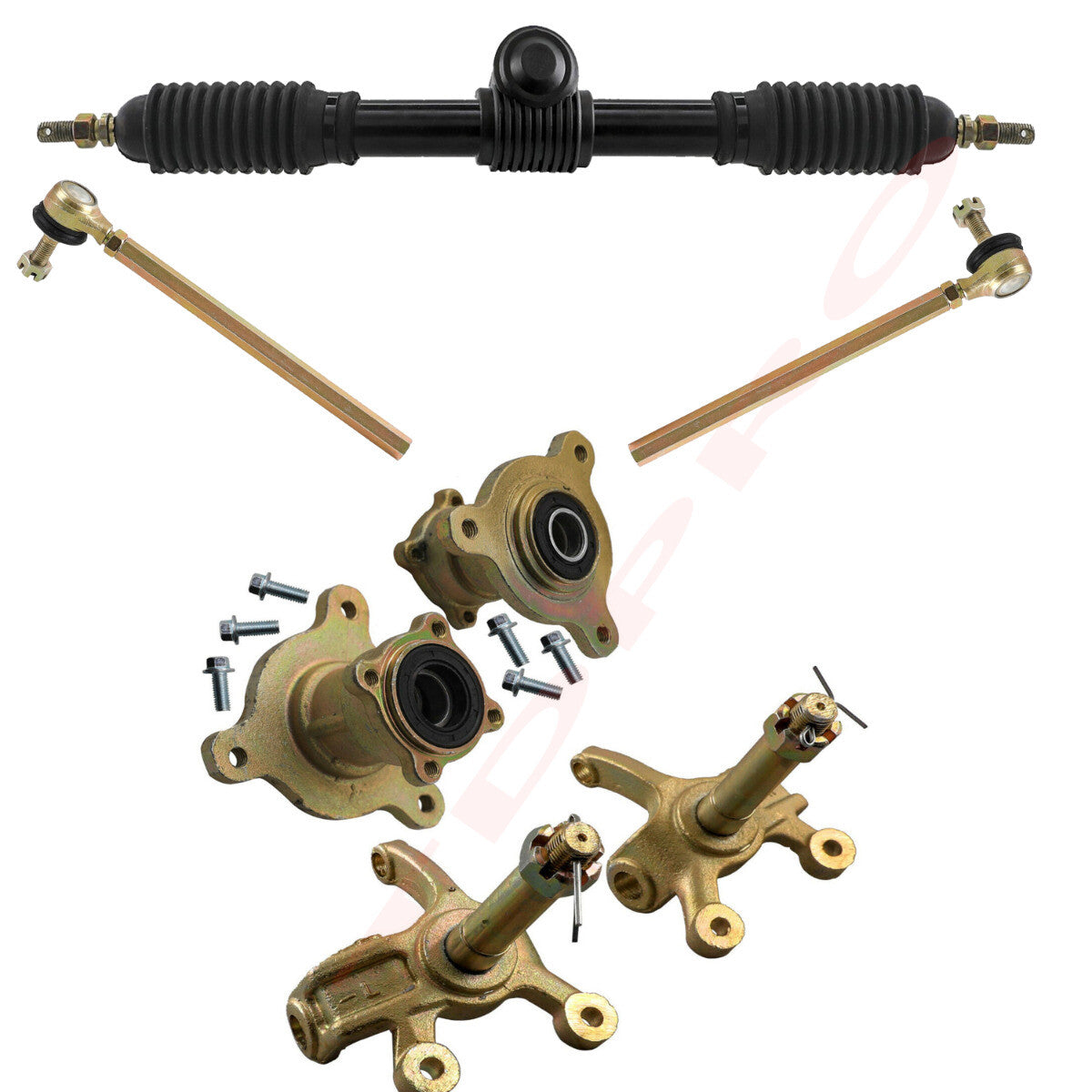 Go-kart front steering joint 3 screws, wheel hub, tie rod, gear carrier, pinion, UTV