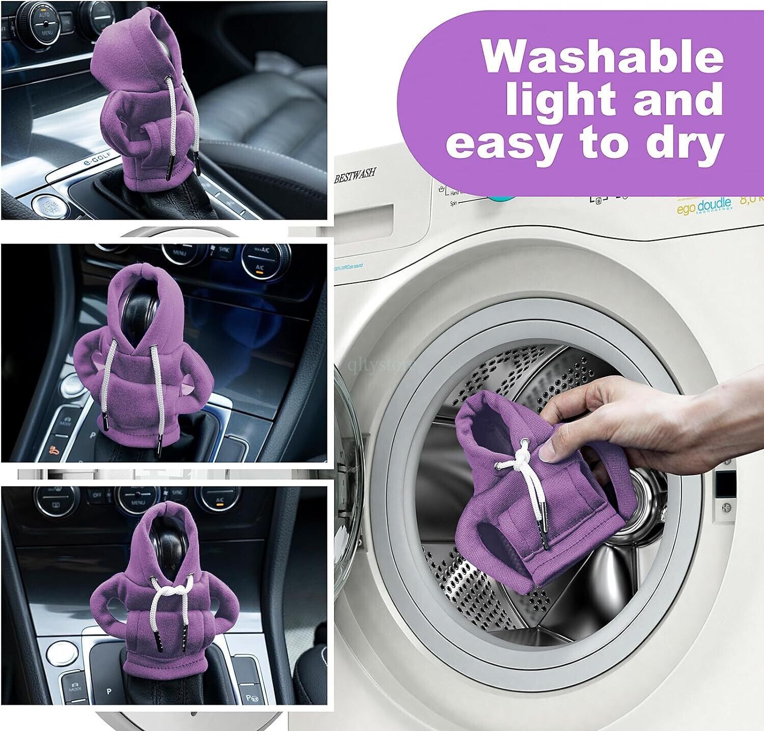 2PC Car Gear Shift Cover for Mini Hoodie Car Gear Shift Knob Cover Shirt Purple Q