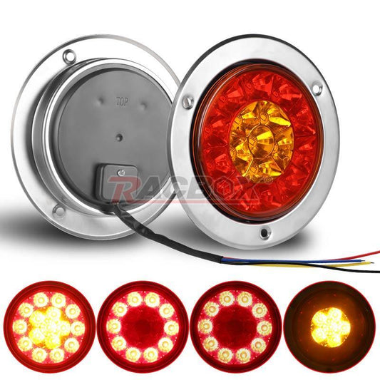 2x 4inch Red Amber Round 16-LED Truck Trailer Stop Turn Signal Tail Brake Lights